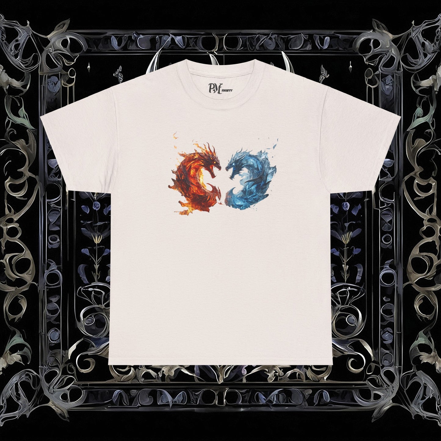 Gothic Fire and Ice Dragons Graphic T-shirt | Dark Fantasy Tee