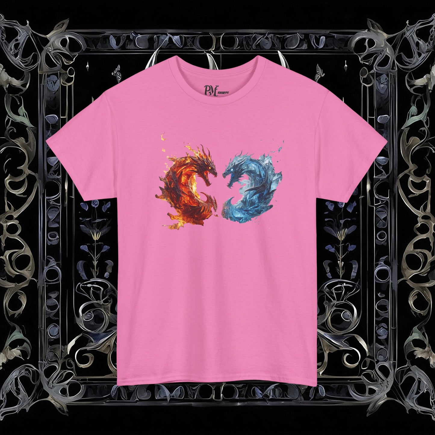 Gothic Fire and Ice Dragons Graphic T-shirt | Dark Fantasy Tee