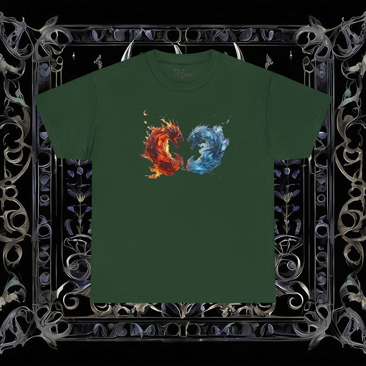 Gothic Fire and Ice Dragons Graphic T-shirt | Dark Fantasy Tee