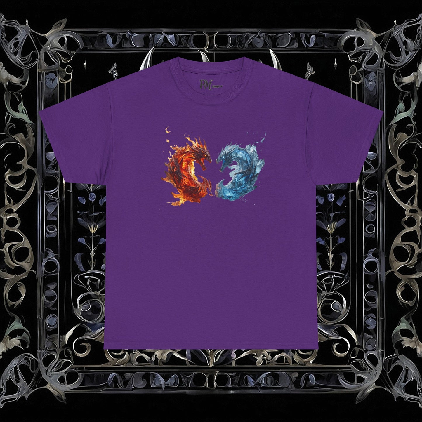 Gothic Fire and Ice Dragons Graphic T-shirt | Dark Fantasy Tee