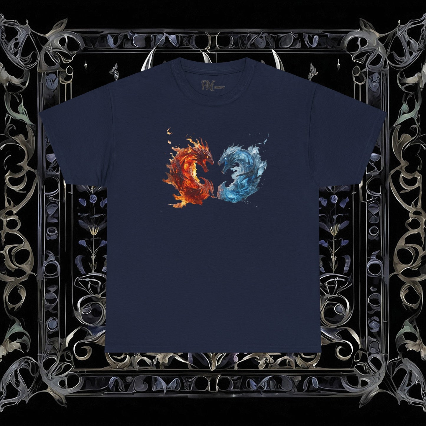 Gothic Fire and Ice Dragons Graphic T-shirt | Dark Fantasy Tee