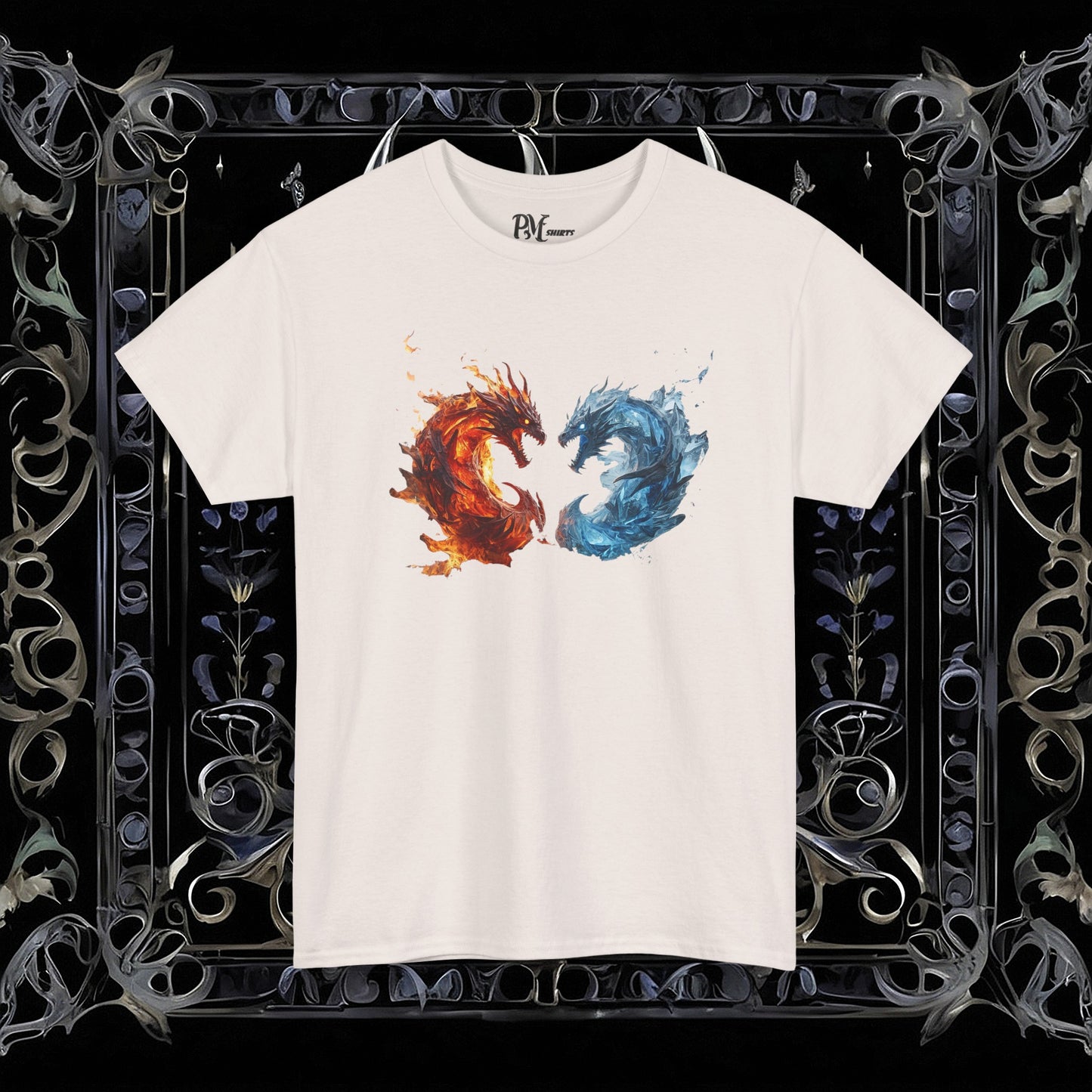 Gothic Fire and Ice Dragons Graphic T-shirt | Dark Fantasy Tee