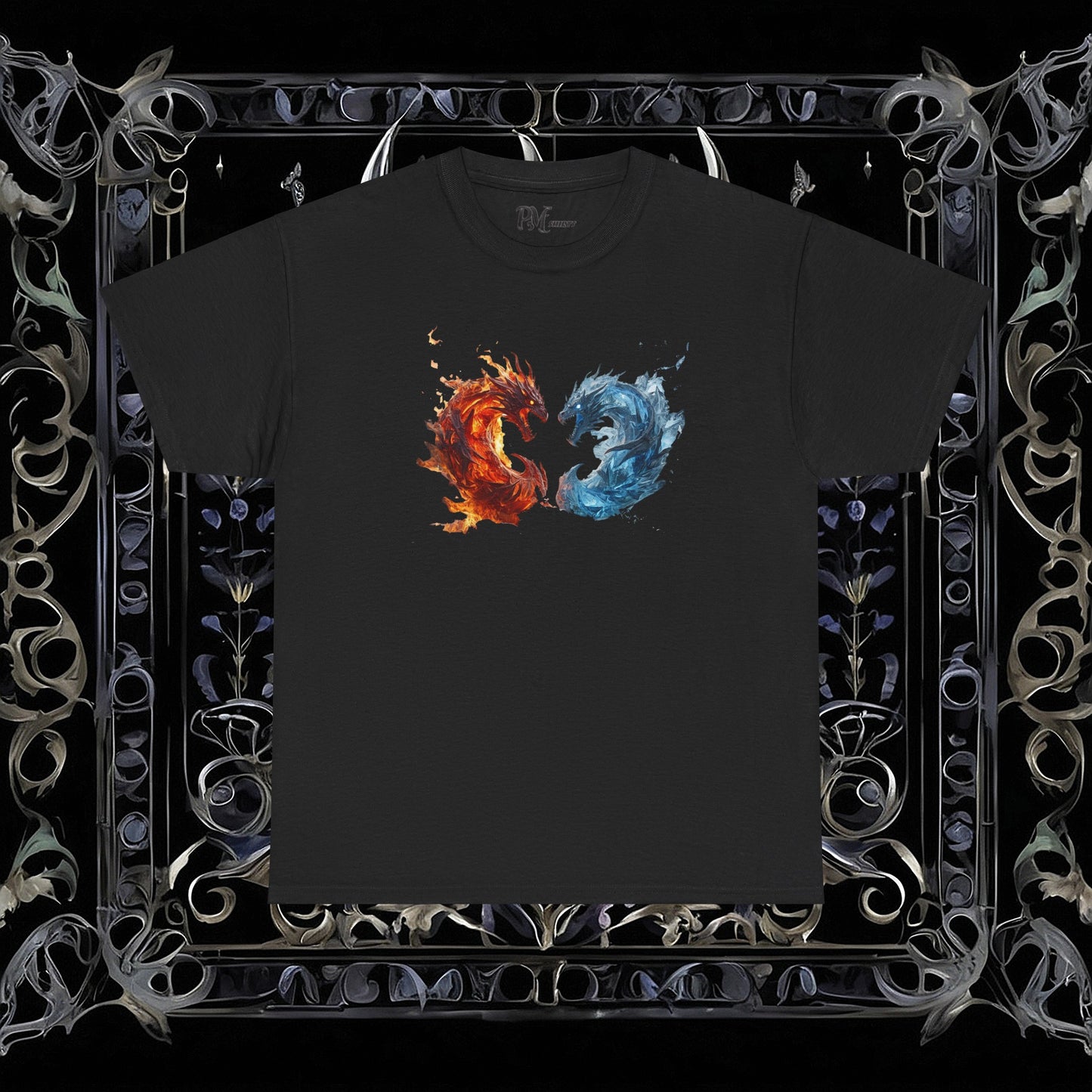 Gothic Fire and Ice Dragons Graphic T-shirt | Dark Fantasy Tee