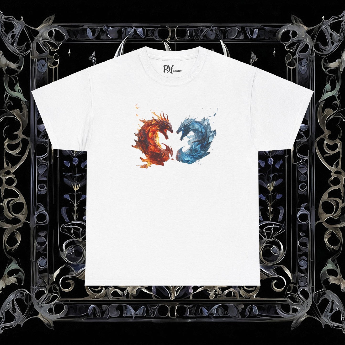 Gothic Fire and Ice Dragons Graphic T-shirt | Dark Fantasy Tee