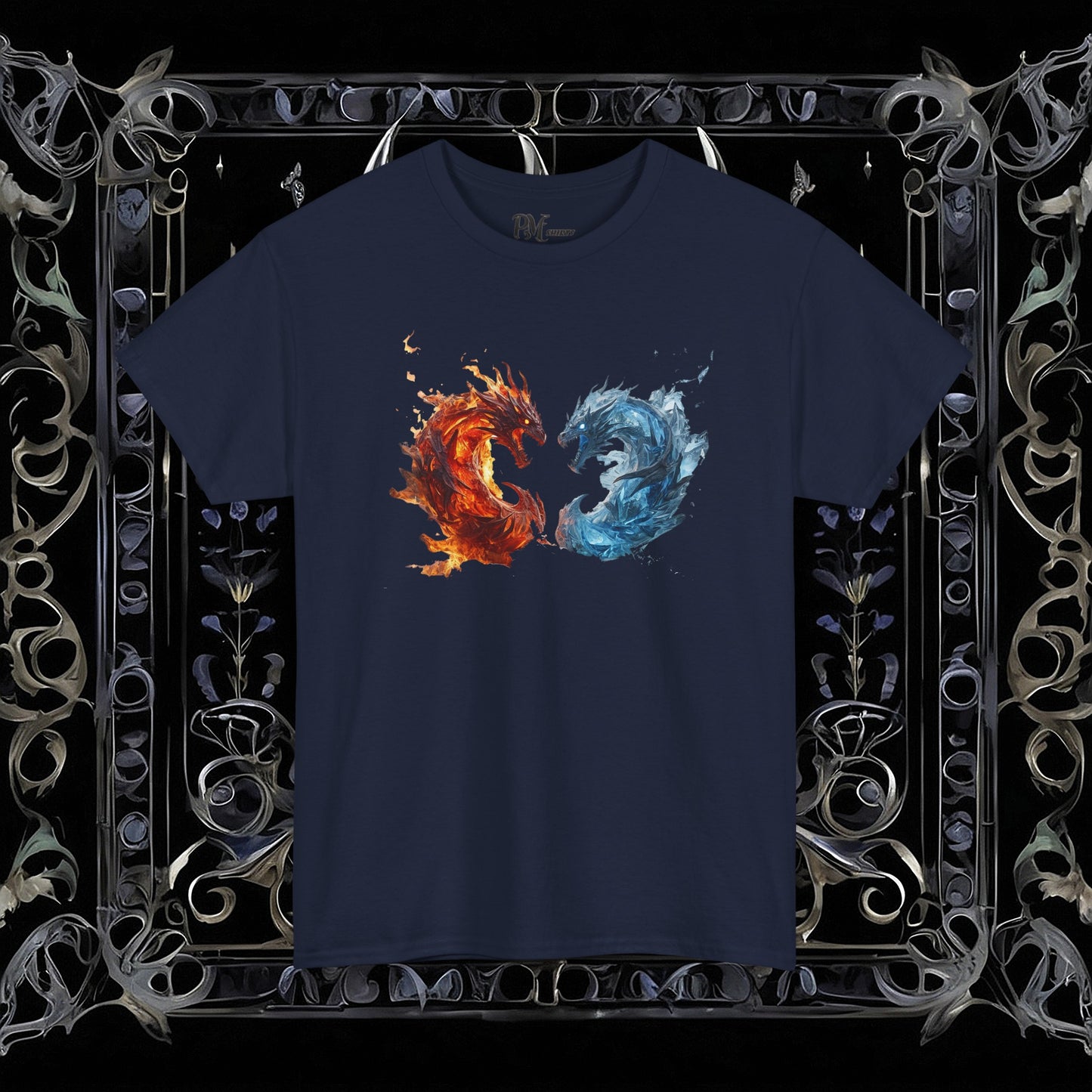 Gothic Fire and Ice Dragons Graphic T-shirt | Dark Fantasy Tee